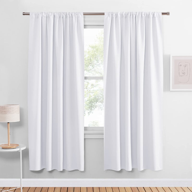 PONY DANCE White Room Darkening Curtains for Bedroom, Rod Pocket Top Solid Soft Drapes Window Treatments Panels 60% Light Blocking for Living Room(2 Panels, W 42 x L 72 inches, Pure White) - Image 1